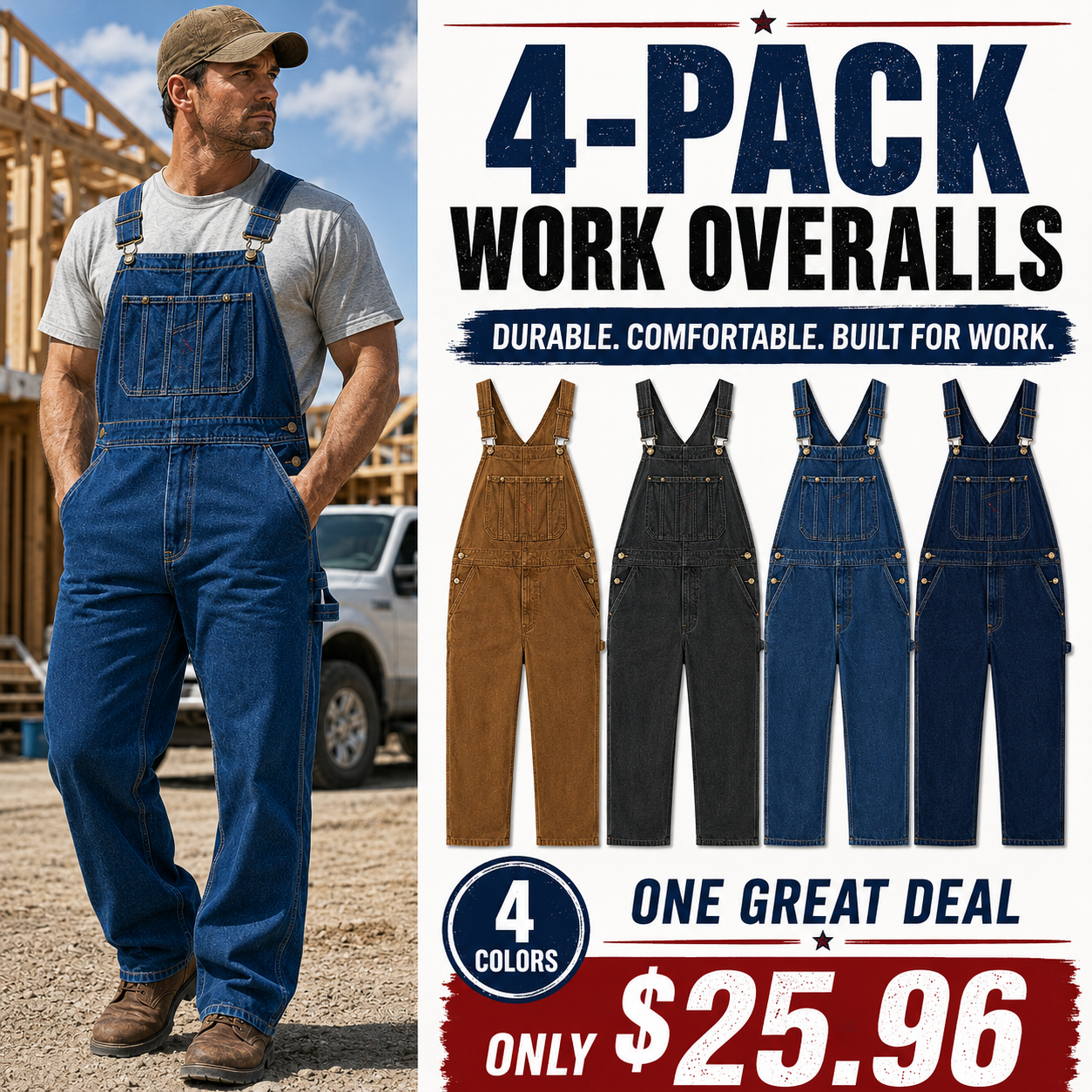🏆𝐎𝐟𝐟𝐢𝐜𝐢𝐚𝐥 𝐁𝐫𝐚𝐧𝐝 𝐒𝐭𝐨𝐫𝐞Men’sDurable Denim Bib Overalls with Adjustable Shoulder Straps & Multi‑Purpose Utility Pockets